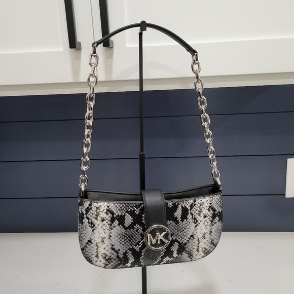 Michael Kors Carmen Small Pouchette Shoulder Bag Exotic Black Multi